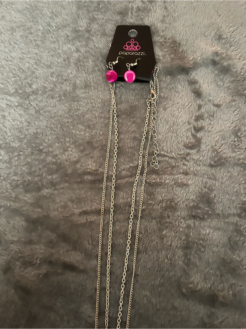 Paparazzi Hot Pink Drop Necklace lanyard & Earring Set